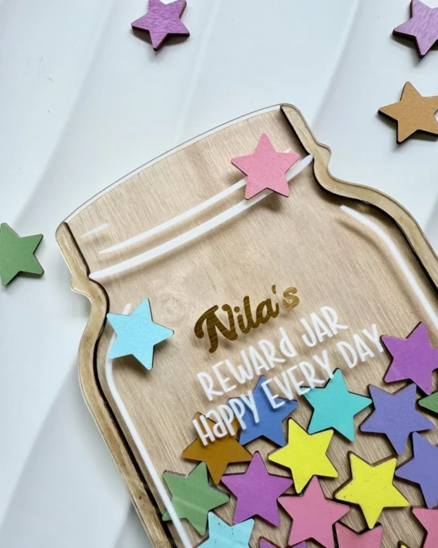 Star Reward Jar – A Fun Way to Motivate and Celebrate!

Turn everyday achievements into magical moments with our Star Reward Jar Set! Whether you’re a parent encouraging good behavior, a teacher celebrating milestones, or just someone who loves adding joy to the little wins—this charming reward system makes motivation beautiful.

What’s Inside:
✨ 1 Stylish Wooden Reward Jar (Approx: 10 x 6 inches) with a wooden stand
🌟 47 Star Tokens – in cheerful colors
💡 Comes ready to use – just set goals and start rewarding!

Perfect For:
Encouraging good habits (chores, homework, brushing teeth!)
Classroom behavior or learning incentives
Personal goal tracking or savings challenges
Desk or shelf décor with a purpose